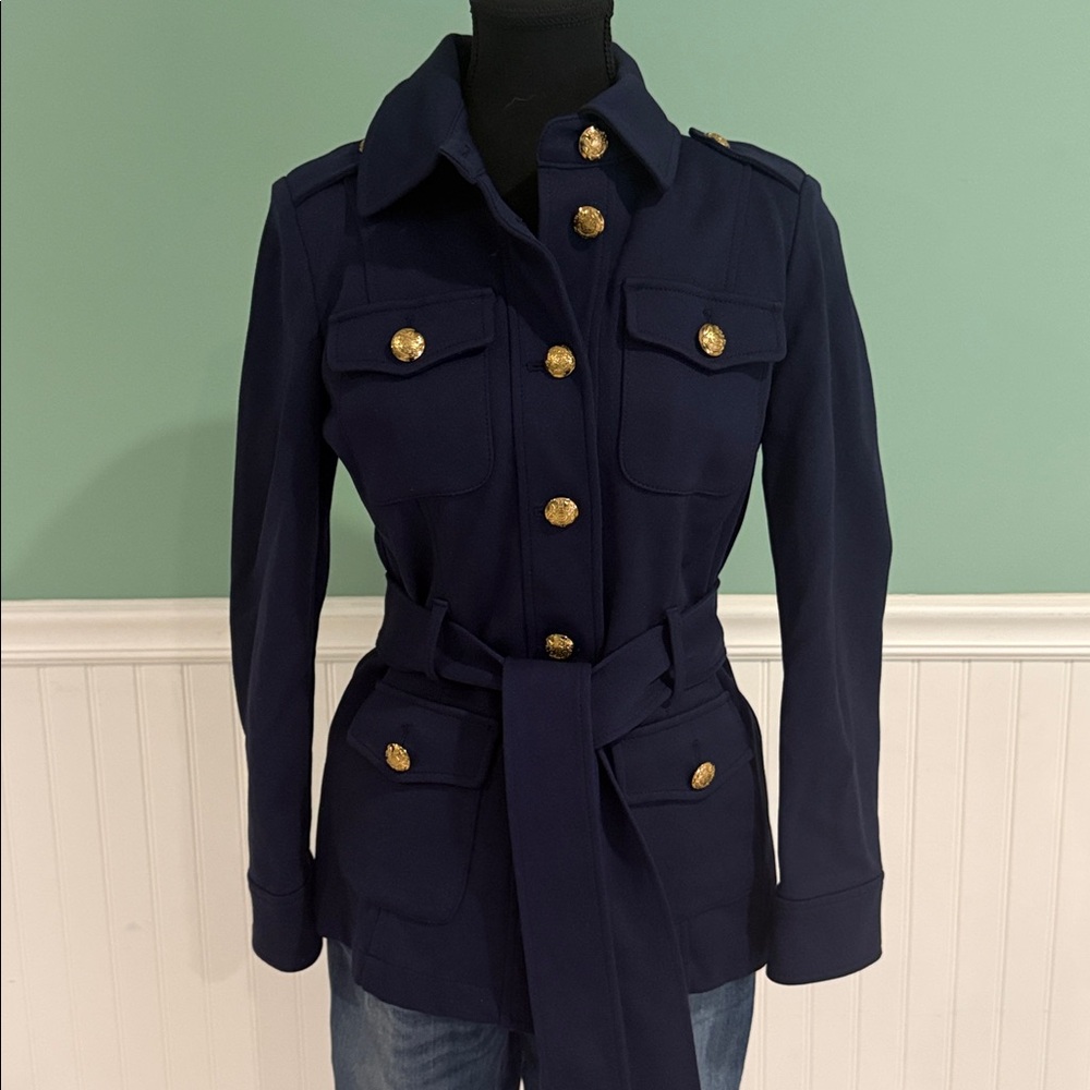 White House Black Market Dark Blue Military Jacket with Gold Accents